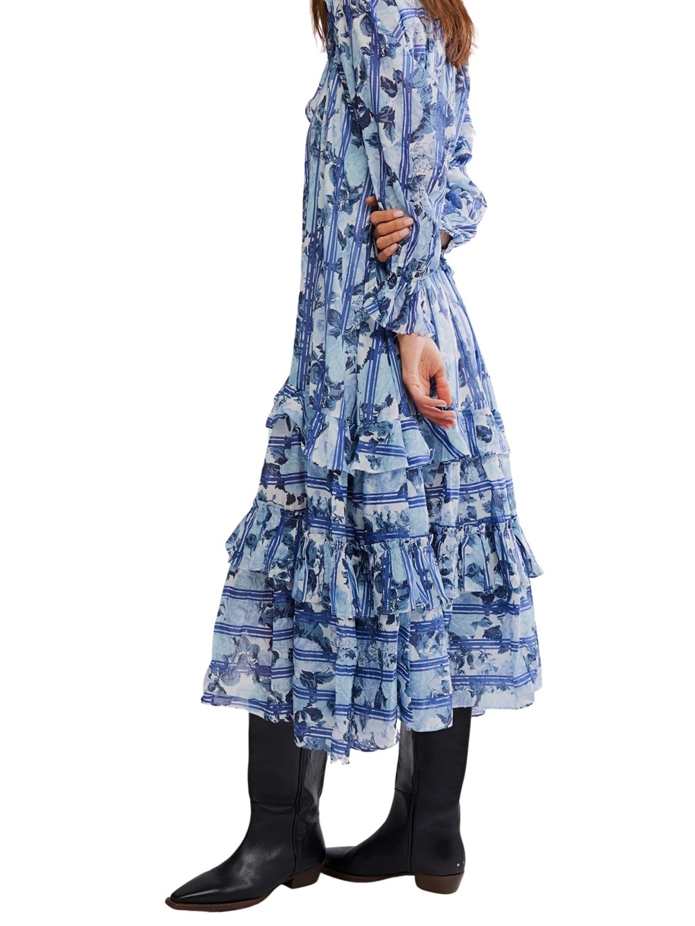 Free People NWT Blue Floral Midi Dress S - Picture 3 of 9